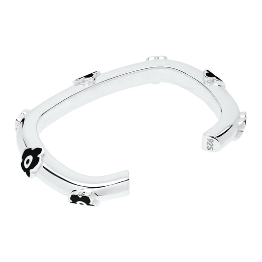 Flower Power - Cuff - Black Enamel - 925 Sterling Silver