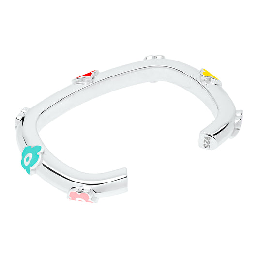 Flower Power - Cuff - Multi-Colored Enamel - 925 Sterling Silver