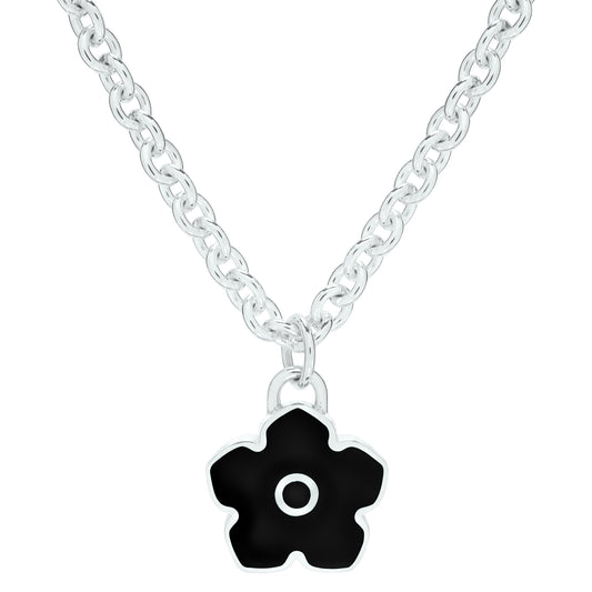 Flower Power - Necklace - Black Enamel - 925 Sterling Silver