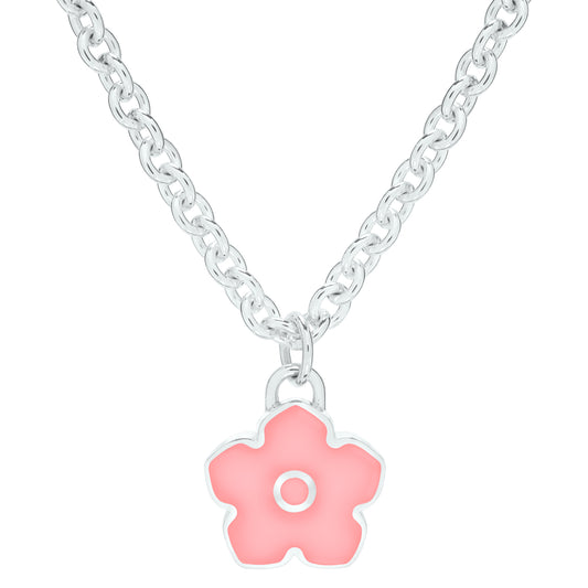 Flower Power - Necklace - Pink Enamel - 925 Sterling Silver