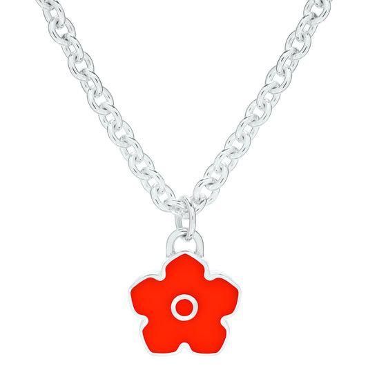Flower Power - Necklace - Red Enamel - 925 Sterling Silver