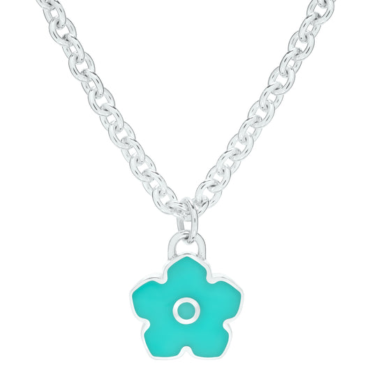 Flower Power - Necklace - Turquoise Enamel - 925 Sterling Silver