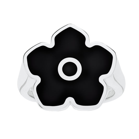 Flower Power - Ring - Black Enamel - 925 Sterling Silver